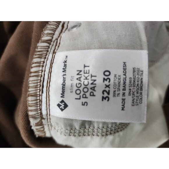 Member's Mark Men's Logan Brown Slim Fit 5-Pocket Pants  32 X 28 - Picture 6 of 8